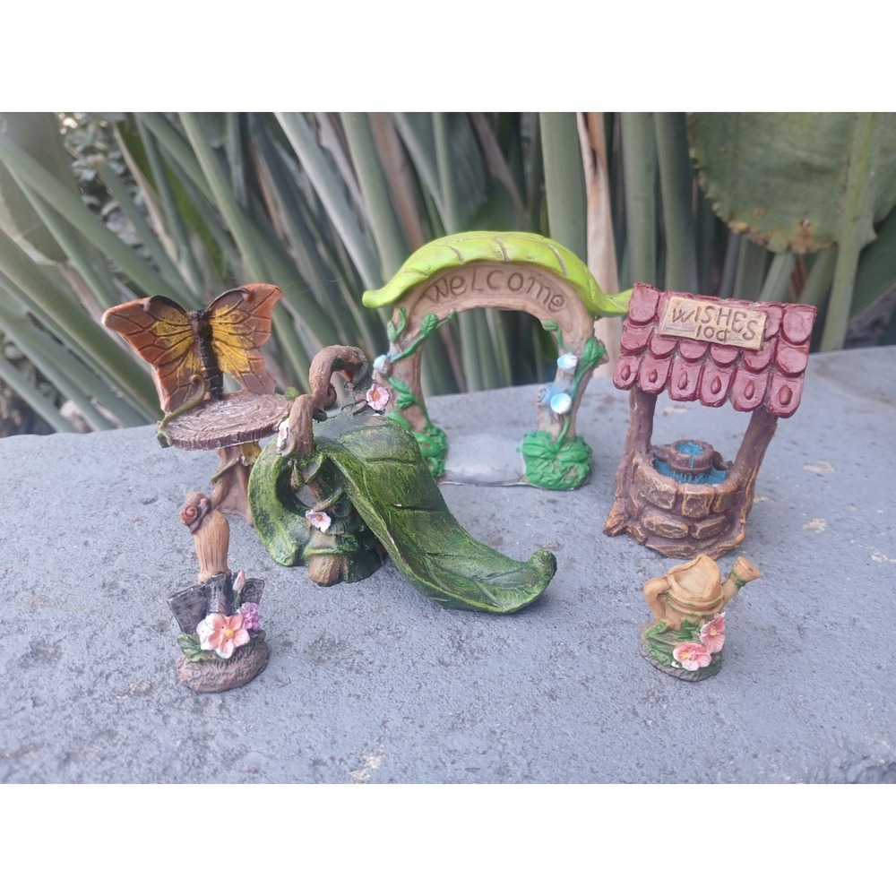 Greenbrier International 6pc Fairy Garden MiniatureSet Welcome Arch Wishing Well
